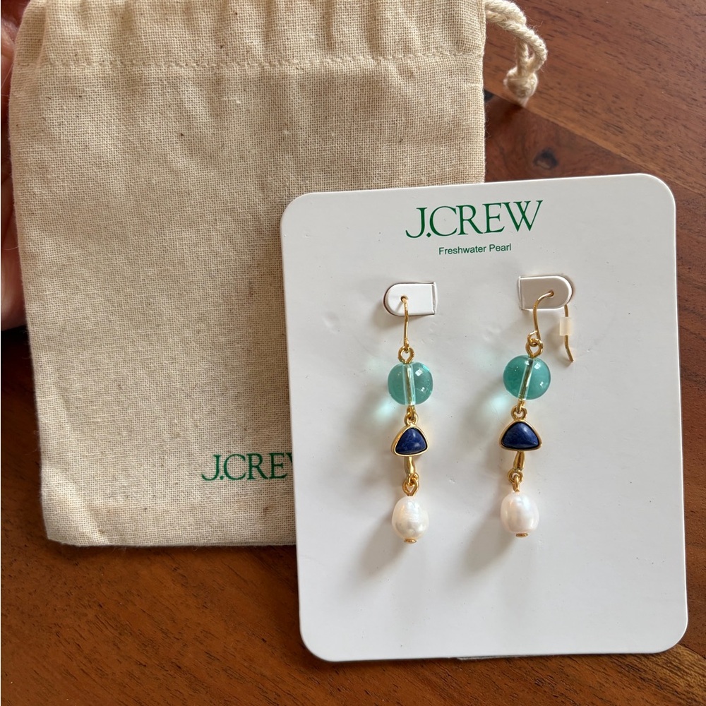 J. Crew Gold, Blue, and White Pearl Earrings